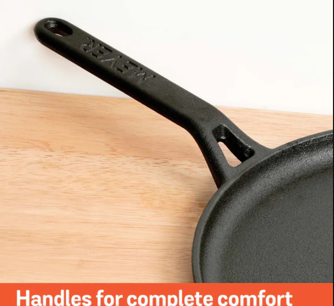 Meyer Pre-Seasoned Cast Iron Flat Dosa Tawa, 28 cm, Black 47610