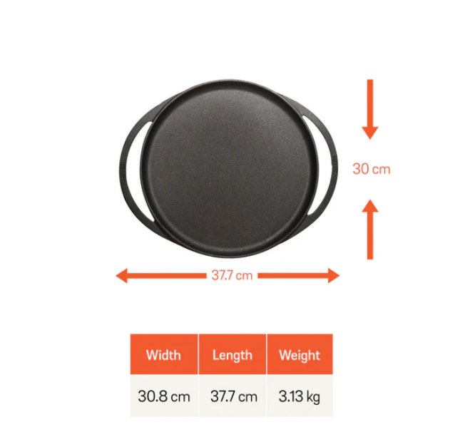 Meyer Pre-Seasoned Cast Iron Two Side Handle Flat Tawa Pan,30cm 48448