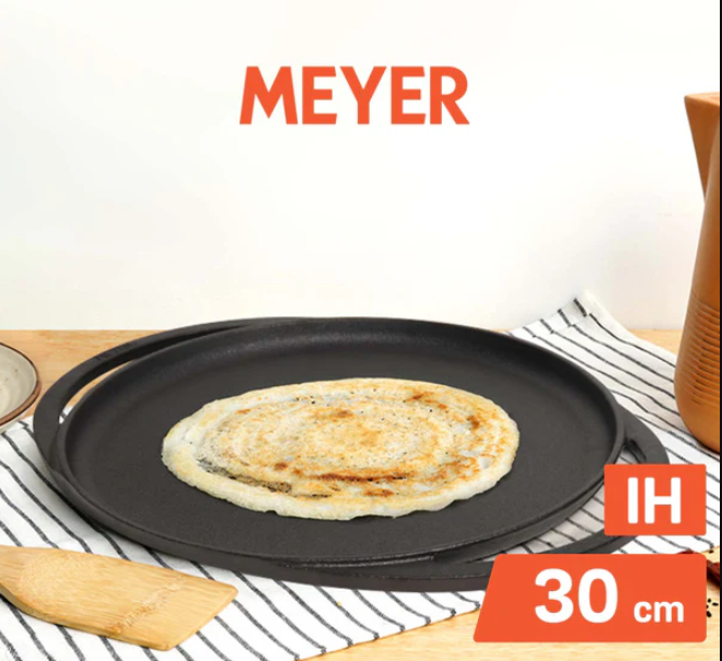 Meyer Pre-Seasoned Cast Iron Two Side Handle Flat Tawa Pan,30cm 48448