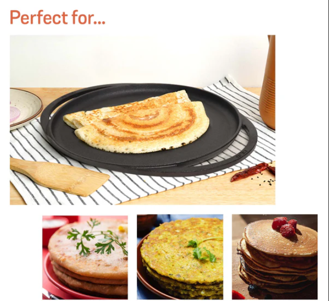 Meyer Pre-Seasoned Cast Iron Two Side Handle Flat Tawa Pan,30cm 48448