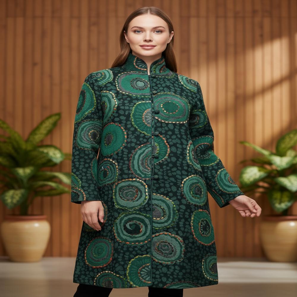 Pure Wool jamawar embroidered long jacket