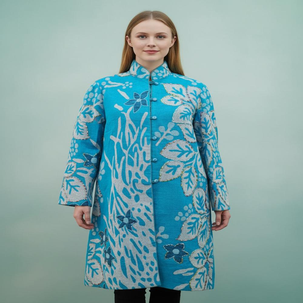 Pure Wool jamawar embroidered long jacket