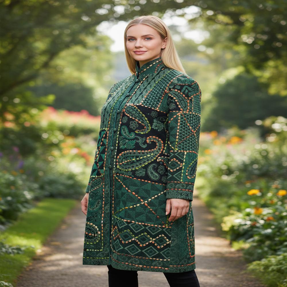 Pure Wool jamawar embroidered long jacket