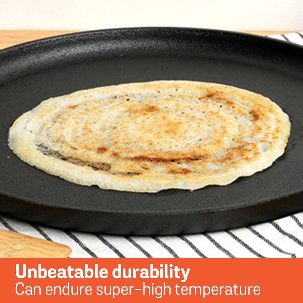 Meyer Pre-Seasoned Cast Iron 2 in 1 Grill and Griddle Pan | Tawa for Dosa | Roti Tawa Iron | Cast-Iron Grill Pan | Iron Tava Big Size, 30cm, Black 48134