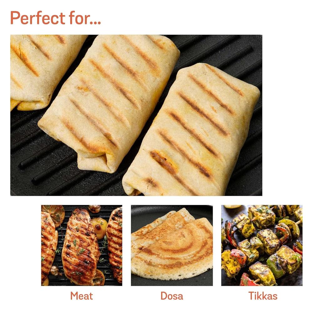 Meyer Pre-Seasoned Cast Iron 2 in 1 Grill and Griddle Pan | Tawa for Dosa | Roti Tawa Iron | Cast-Iron Grill Pan | Iron Tava Big Size, 30cm, Black 48134