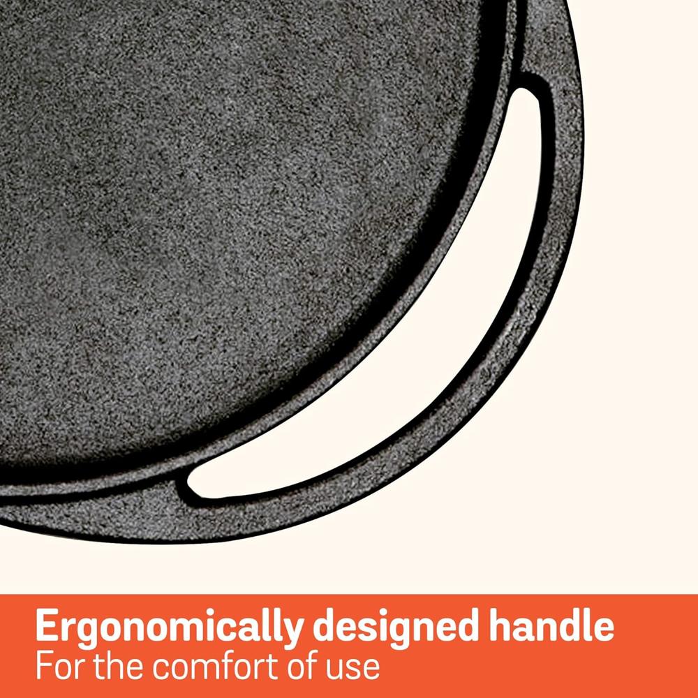 Meyer Pre-Seasoned Cast Iron 2 in 1 Grill and Griddle Pan | Tawa for Dosa | Roti Tawa Iron | Cast-Iron Grill Pan | Iron Tava Big Size, 30cm, Black 48134