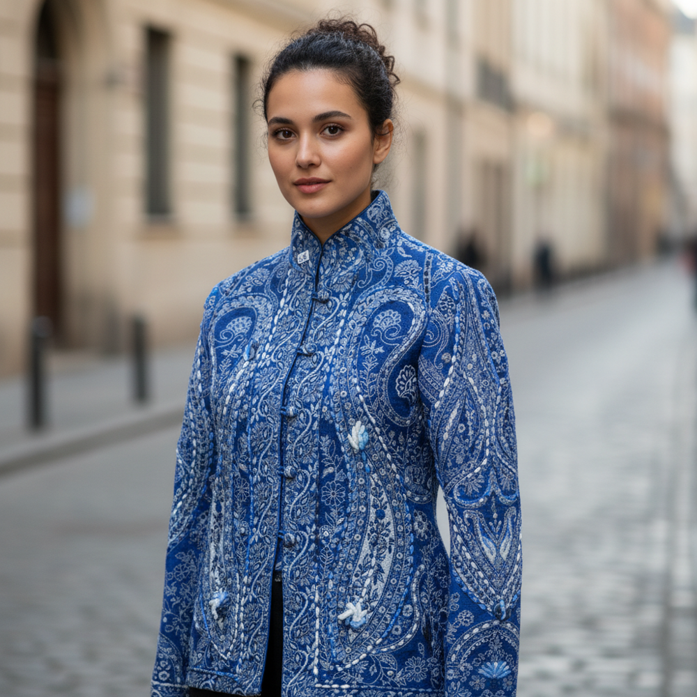 Woolen Jamawar embroidered short jacket
