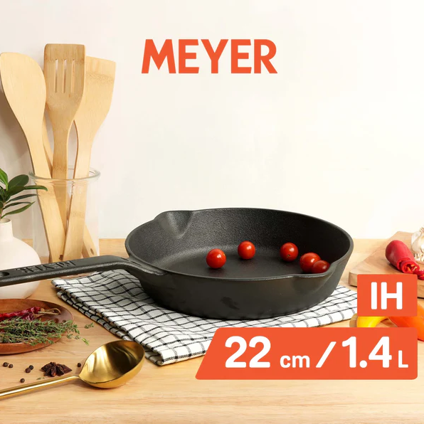 Meyer Pre-Seasoned Cast iron Frypan/Skillet single handle, 22cm 48446