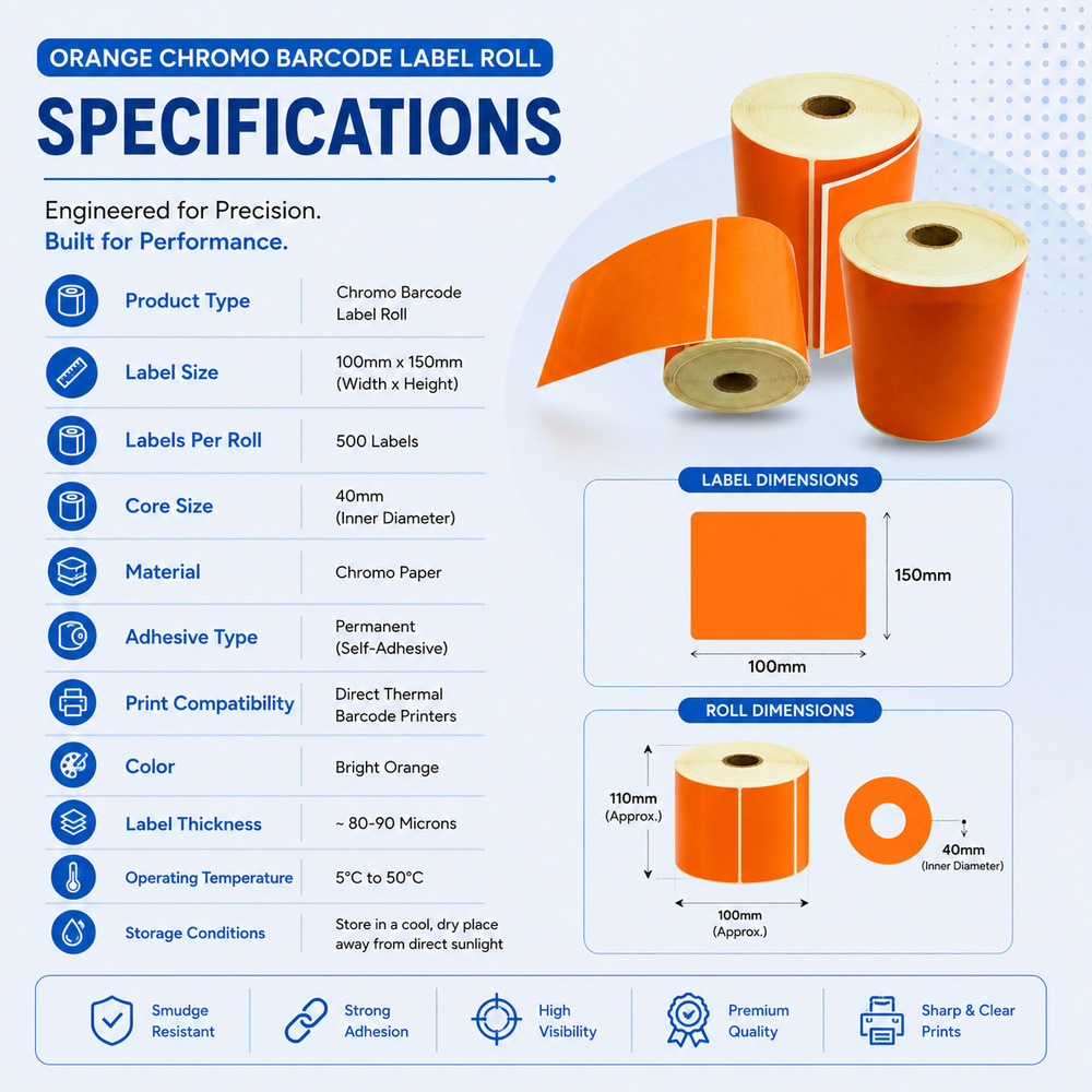 Orange Chromo Barcode Labels Rolls