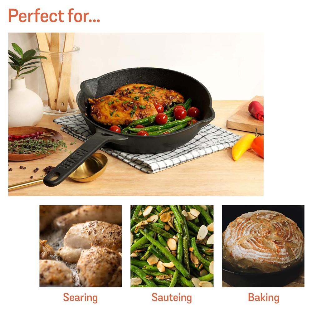 Meyer Pre-Seasoned Cast Iron Frypan | Cast Iron Skillet | Frying Pan | Iron Fry Pan | Cast Iron Utensils for Cooking, Gas and Induction Compatible, 26cm, Black 48122