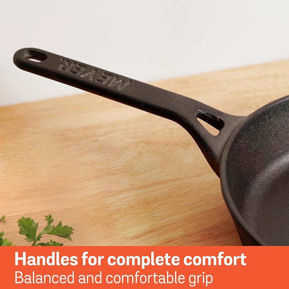 Meyer Pre-Seasoned Cast Iron Frypan | Cast Iron Skillet | Frying Pan | Iron Fry Pan | Cast Iron Utensils for Cooking, Gas and Induction Compatible, 26cm, Black 48122