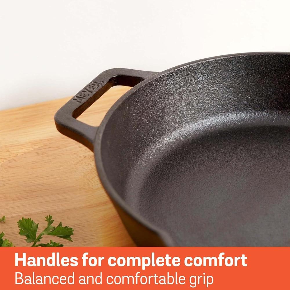 Meyer Pre Seasoned Cast Iron Skillet | Fry Pan | Iron Pan | Cast Iron Cookware| Cast Iron Frying Pan with 2 Side Handles | Gas and Induction Compatible, 24cm/ 1.6 litres, Black 48095