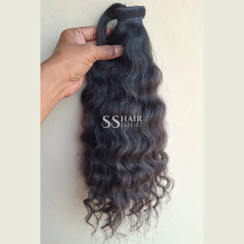 Curly Ponytail Hair Extensions 26in Black Natural Wavy Human Hair Fake Hair Peice