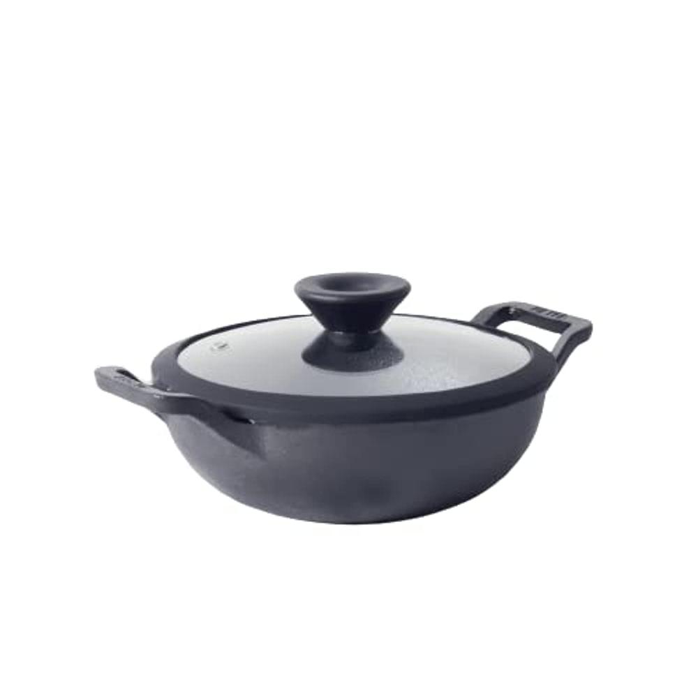 Pre Seasoned Cast Iron Kadai|Iron Kadhai with Lid 1.5 ltr