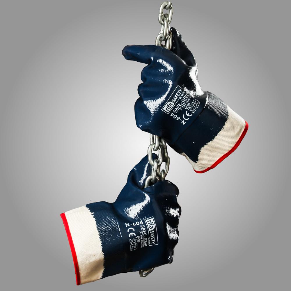 Rifa Safety N604 Heavy Duty Nitrile Dipped Industrial Gloves (Dark Blue)