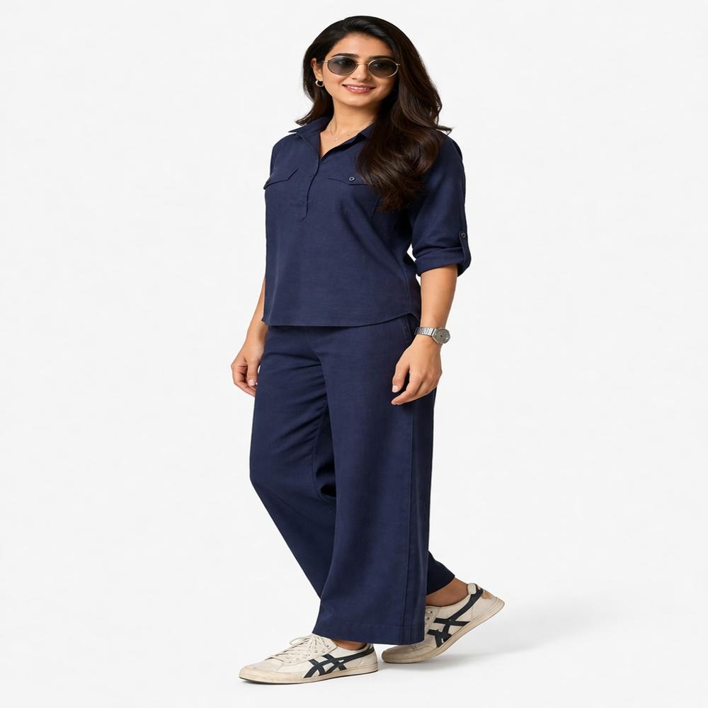 Navy Blue Cord Set - Cotton Blend, Multiple Sizes, Navy Blue | Breathable, Comfortable, Roll-up Sleeves, Chest & Side Pockets