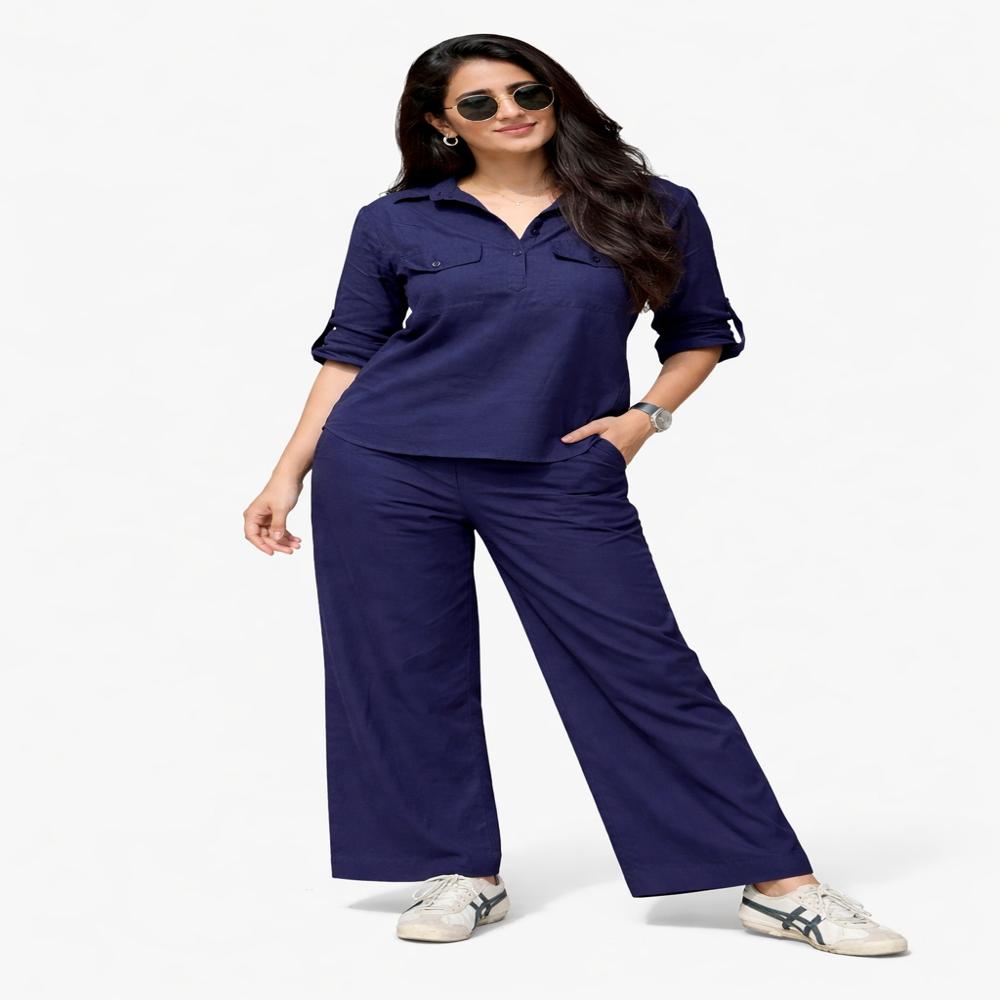 Navy Blue Cord Set - Cotton Blend, Multiple Sizes, Navy Blue | Breathable, Comfortable, Roll-up Sleeves, Chest & Side Pockets