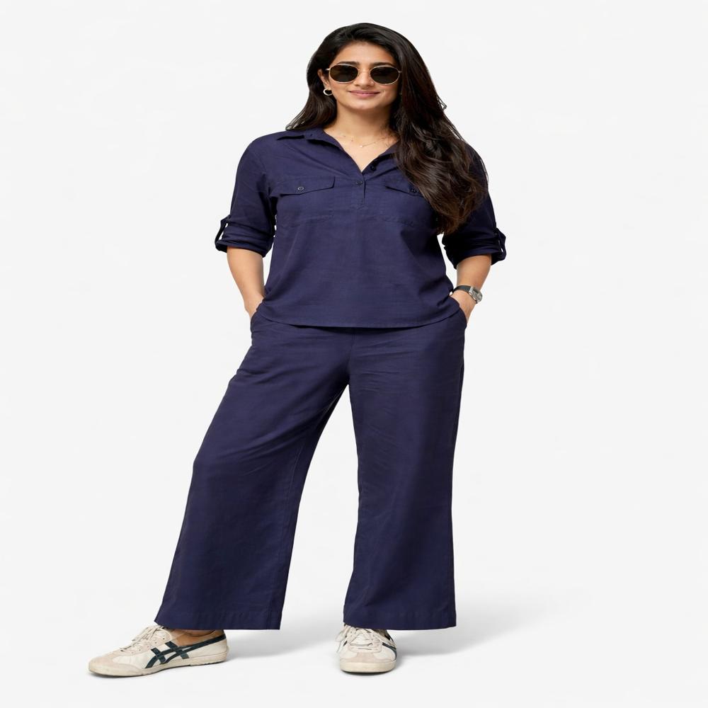 Navy Blue Cord Set - Cotton Blend, Multiple Sizes, Navy Blue | Breathable, Comfortable, Roll-up Sleeves, Chest & Side Pockets