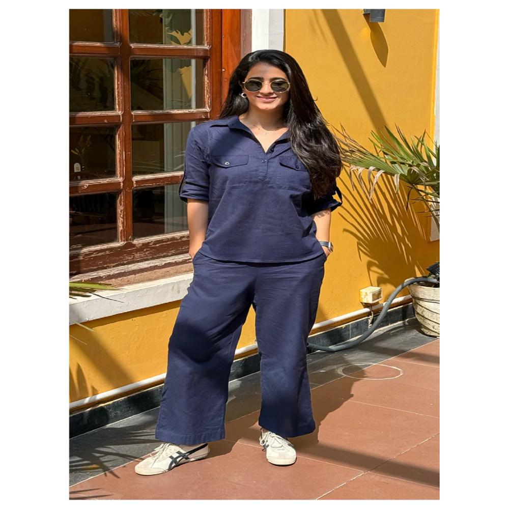 Navy Blue Cord Set - Cotton Blend, Multiple Sizes, Navy Blue | Breathable, Comfortable, Roll-up Sleeves, Chest & Side Pockets