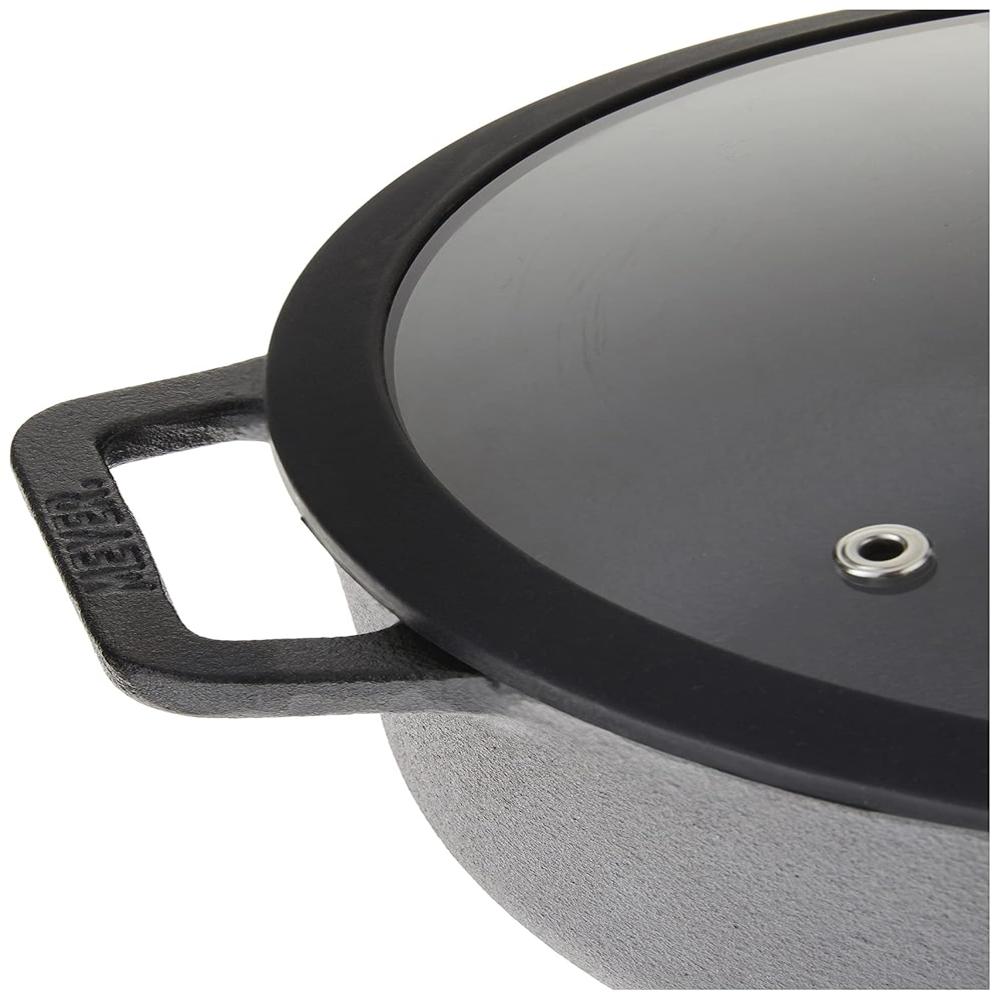Meyer Pre-Seasoned Cast Iron Dutch Oven | Biryani | Cast Iron Casserole with Heavy Bottom |Cooking Pot with Lid| Biryani Pot Induction Bottom| Stew Pot| Cookware, 26cm/ 5.2 Litre, Black 48645