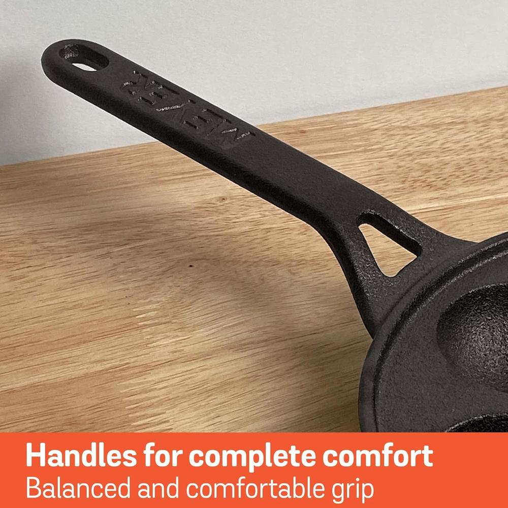 Meyer Pre Seasoned Cast Iron 7 Cavity Appam Patra Paniyarakkal | Paniyaram | Appam Pan | Pan Cake Maker | Appam Maker | Ponganal Maker | Kuzhi | Paddu Tawa Single Handle, 20cm (Black) 48484