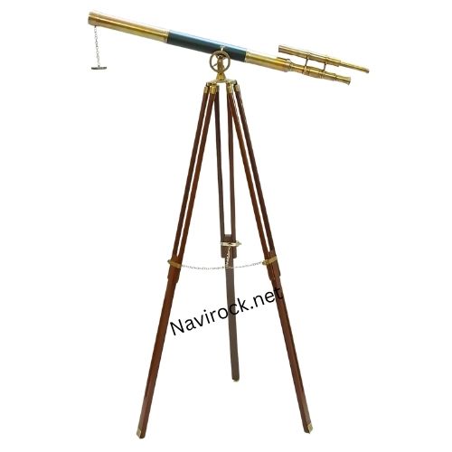 Antique Double Barrel Telescope Antique Finish with Brown Wooden Tripod