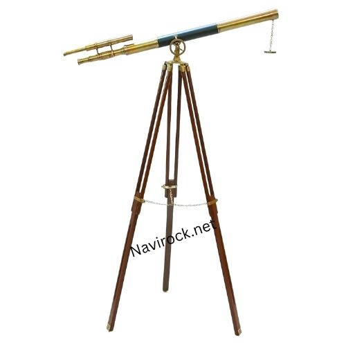 Antique Double Barrel Telescope Antique Finish with Brown Wooden Tripod