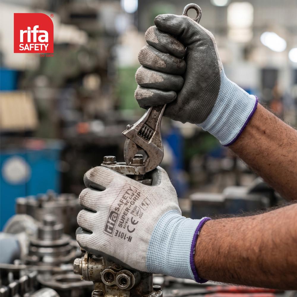Rifa Safety N101E Economical Nitrile Coated Industrial Gloves (Grey/White)
