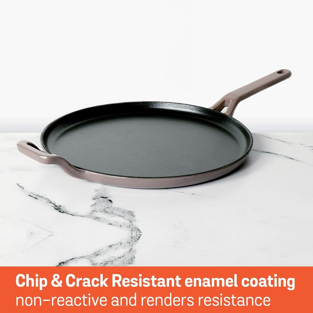 Meyer Enamel Cast Iron Dosa Tawa Pan | Roti Tawa With Induction Base | Iron Cookware for Kitchen, 28cm, Grey 48601
