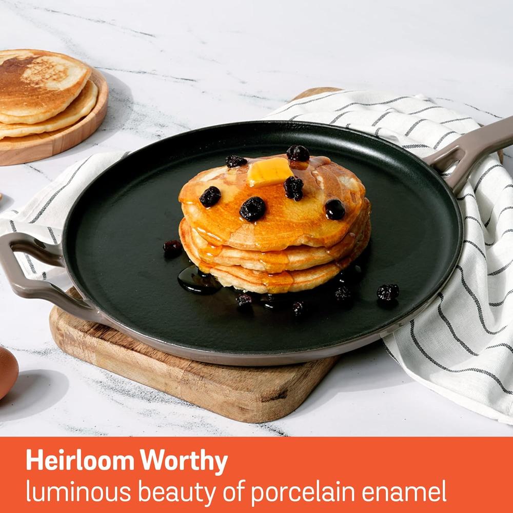 Meyer Enamel Cast Iron Dosa Tawa Pan | Roti Tawa With Induction Base | Iron Cookware for Kitchen, 28cm, Grey 48601