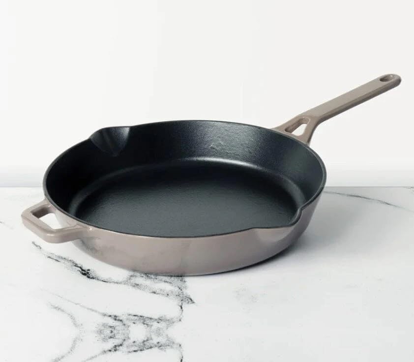Meyer Enamel Cast Iron Frypan | Cast Iron Frying Pan | Cast Iron Skillet | Iron Pan for Cooking | Emamel Cast Iron Cookware | Fry Pan Gas and Induction Suitable, 26cm, Grey 48602
