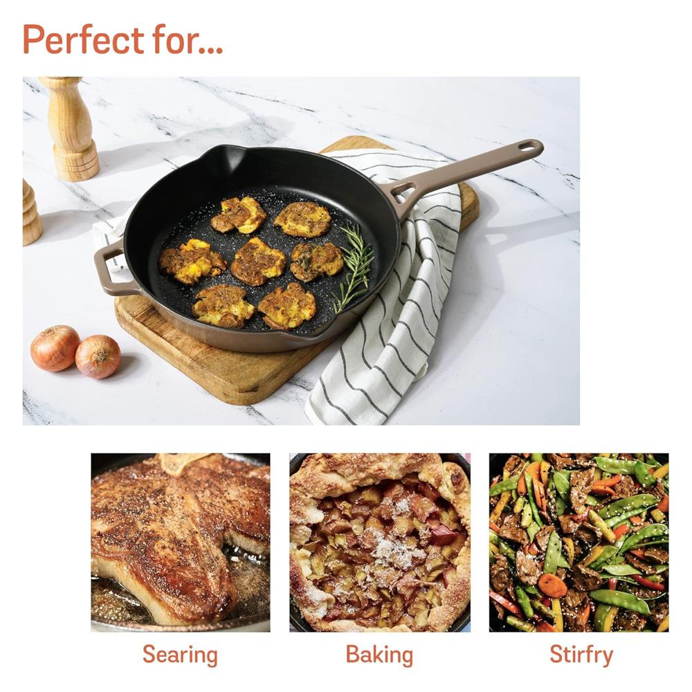 Meyer Enamel Cast Iron Frypan | Cast Iron Frying Pan | Cast Iron Skillet | Iron Pan for Cooking | Emamel Cast Iron Cookware | Fry Pan Gas and Induction Suitable, 26cm, Grey 48602