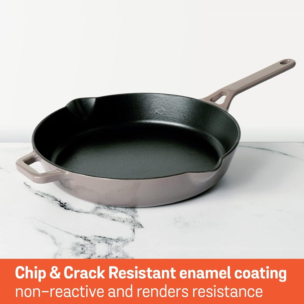 Meyer Enamel Cast Iron Frypan | Cast Iron Frying Pan | Cast Iron Skillet | Iron Pan for Cooking | Emamel Cast Iron Cookware | Fry Pan Gas and Induction Suitable, 26cm, Grey 48602