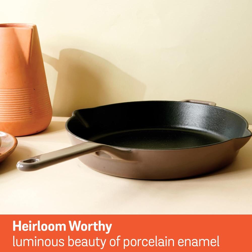 Meyer Enamel Cast Iron Frypan | Cast Iron Frying Pan | Cast Iron Skillet | Iron Pan for Cooking | Emamel Cast Iron Cookware | Fry Pan Gas and Induction Suitable, 26cm, Grey 48602