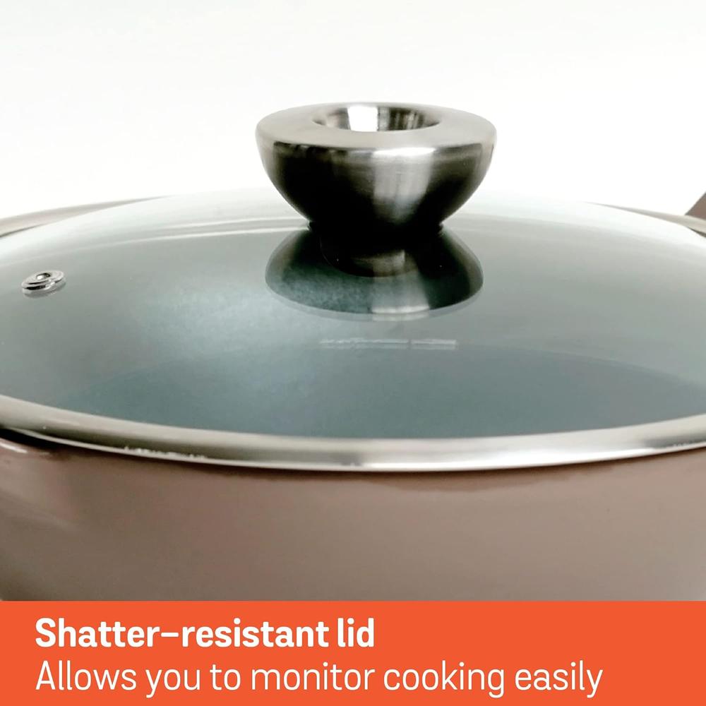 Meyer Enamel Cast Iron Kadai | Iron Kadhai with Lid | Iron Kadai Big Size for Cooking | Deep Kadhai Induction Base | Kadhai Heavy Bottom | Enameled Cast Iron Cookware, 26cm,Grey 48603  