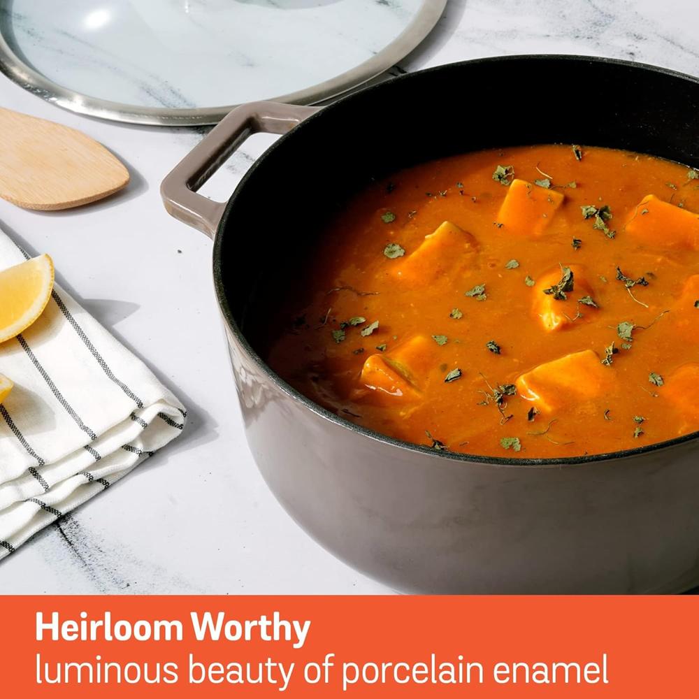 Meyer Enamel Cast Iron Sauteuse | Dutch Oven with Induction Base | Enameled Cast Iron Cookware, 26cm, Grey