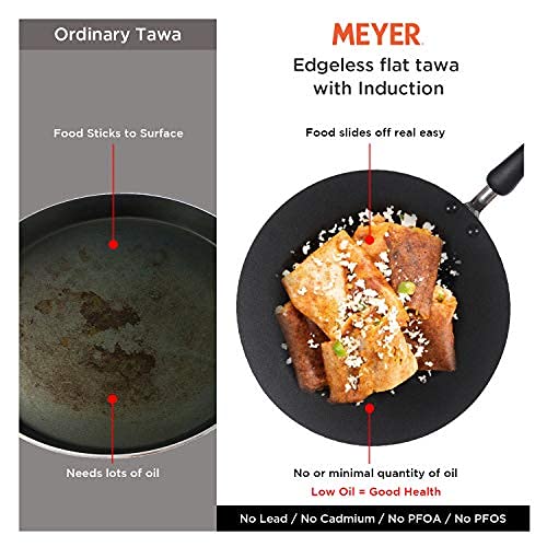 Meyer Non-Stick Flat Tawa | Pure Aluminium | Edge-Less Design | Toxin-Free Coating (No PFOA, Lead, Cadmium) | FDA & EU Approved | Stay-Cool Handle | Orange 30 CM 18281