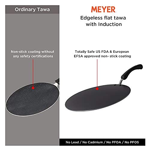 Meyer Non-Stick Flat Tawa | Pure Aluminium | Edge-Less Design | Toxin-Free Coating (No PFOA, Lead, Cadmium) | FDA & EU Approved | Stay-Cool Handle | Orange 30 CM 18281
