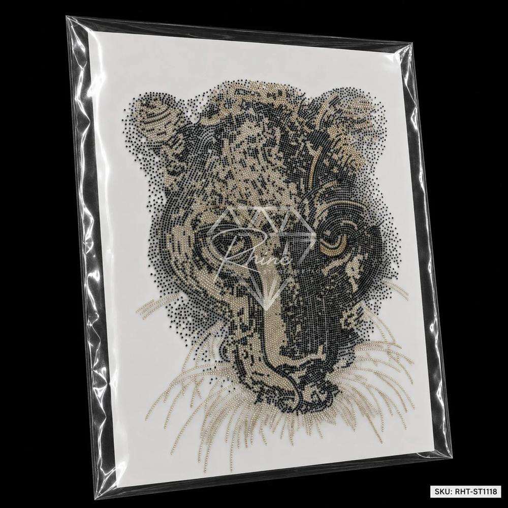 Luxury Tiger Face Rhinestone Heat Transfer Motif for Fashion Garments