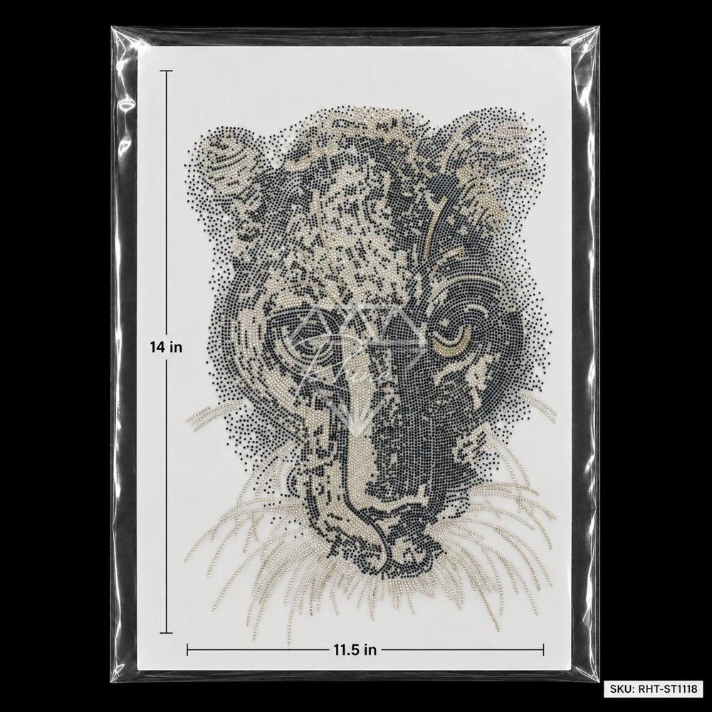 Luxury Tiger Face Rhinestone Heat Transfer Motif for Fashion Garments