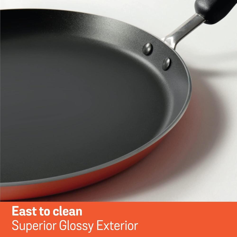 Meyer Non Stick Aluminium Dosa Tawa | Dosa tawa Induction Base | Nonstick Flat Dosa Tawa | Nonstick pan | Dosa Tawa with Single Handle, 24cm/3mm Thick, Orange 18284