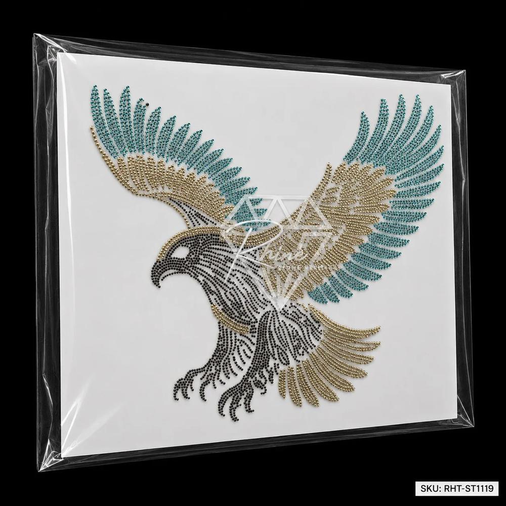 Premium Flying Eagle Rhinestone Heat Transfer Sticker - Color: Golden-Black