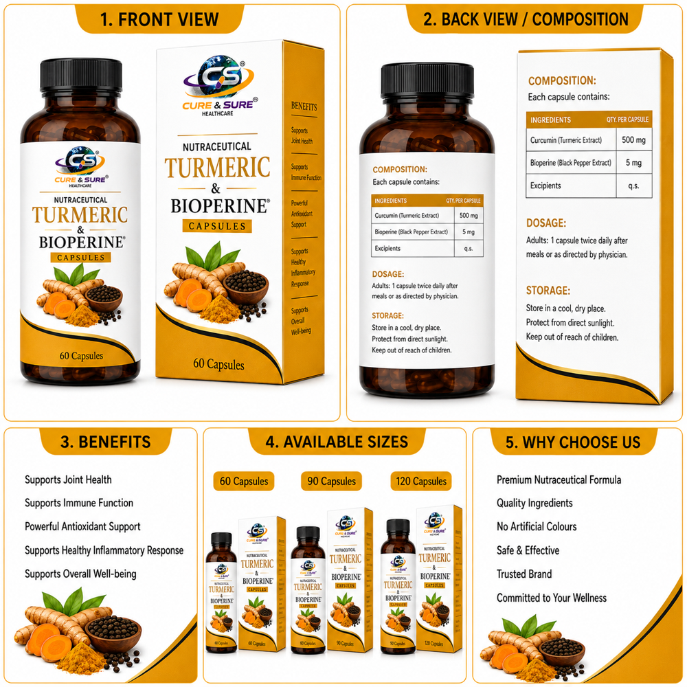 Nutraceutical Turmeric & Bioperine Capsules  Third Party Manufacturing