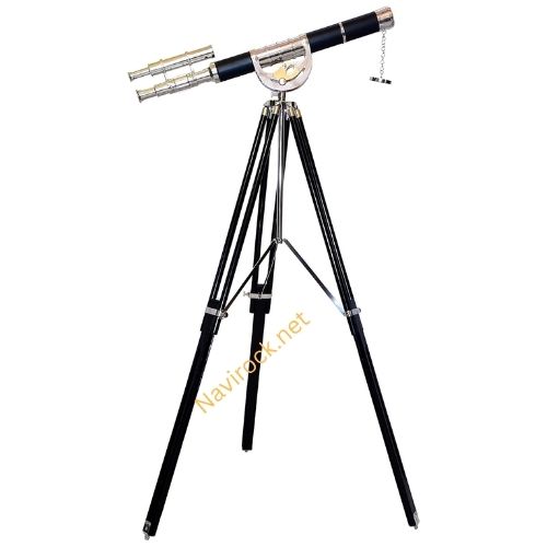 Antique Brass Telescope Double Barrel Chrome Finish Adjustable Tripod