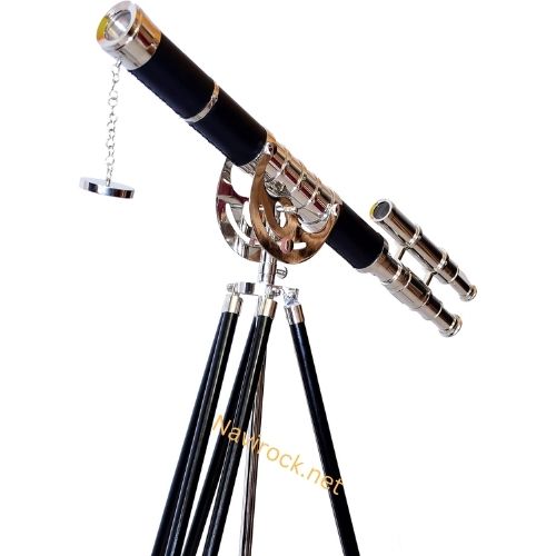 Antique Brass Telescope Double Barrel Chrome Finish Adjustable Tripod 