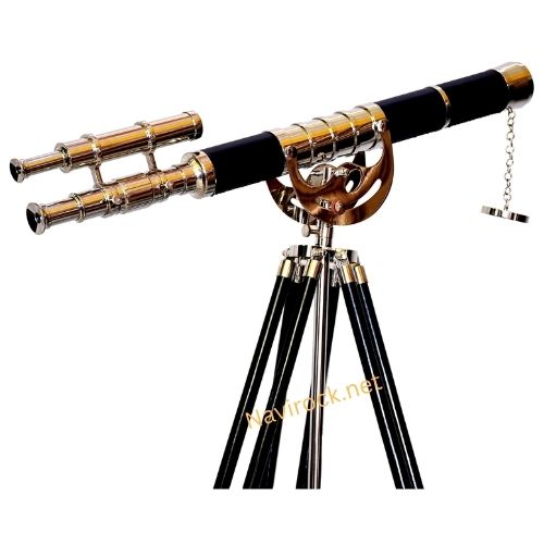 Antique Brass Telescope Double Barrel Chrome Finish Adjustable Tripod 