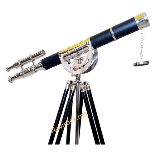 Antique Brass Telescope Double Barrel Chrome Finish Adjustable Tripod 