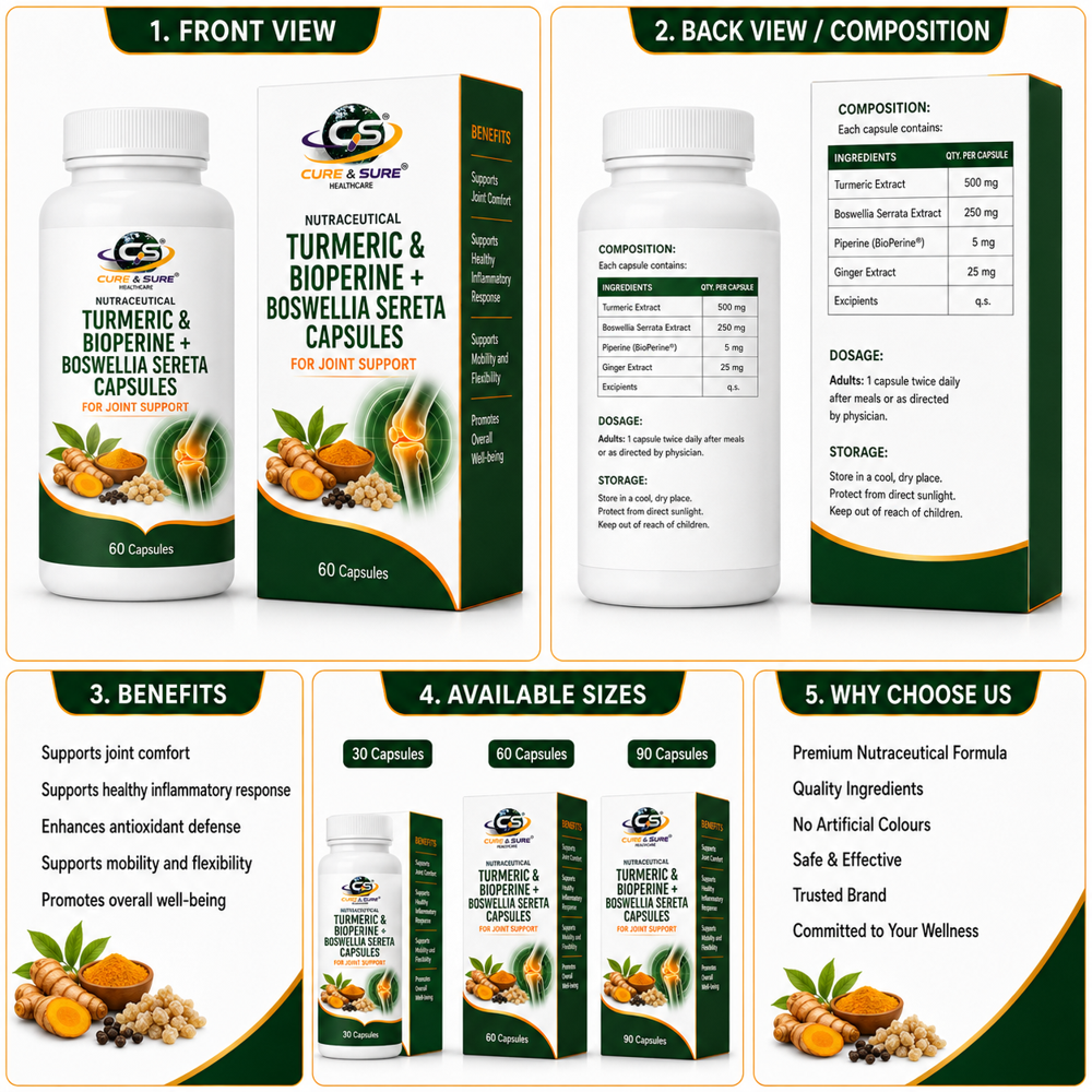 Nutraceutical Turmeric & Bioperine + Boswella Sereta Capsules Third Party Manufacturing
