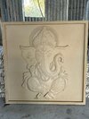 Ganesha Stone Mural - Sandstone 4x4 Inch, Natural Stone With Wooden Base, Hand-engraved Design