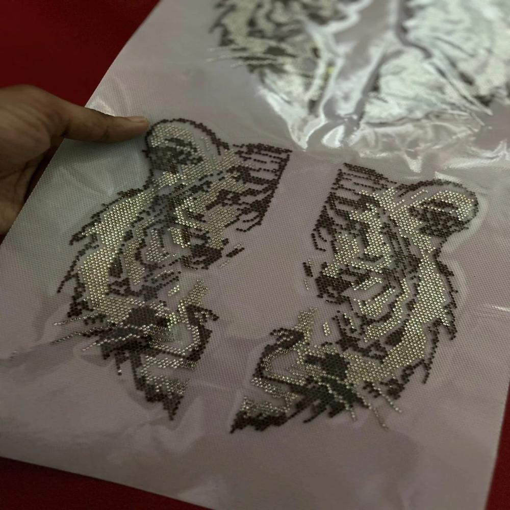 Premium Tiger Face Hotfix Rhinestone Transfer Sticker For T-shirts | Heat Transfer Crystal Stone Design - Features: Easy To Apply